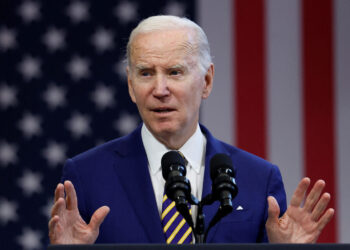 U.S. President Joe Biden delivers remarks on the economy at the IBEW Local 26 in Lanham, Maryland, U.S., February 15, 2023. REUTERS/Evelyn Hockstein