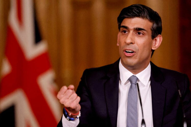 FILE PHOTO: Britain's Chancellor of the Exchequer Rishi Sunak attends a virtual press conference inside 10 Downing Street in central London, Britain March 3, 2021. Tolga Akmen/Pool via REUTERS