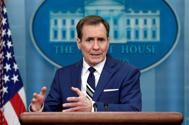 FILE PHOTO: John Kirby, National Security Council Coordinator for Strategic Communications, answers questions during the daily press briefing at the White House in Washington, U.S., February 17, 2023. REUTERS/Evelyn Hockstein