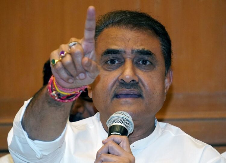 Mumbai, July 03 (ANI): Nationalist Congress Party (NCP) leader Praful Patel addresses a press conference, at Sahyadri State Guest House, in Mumbai on Monday. NCP chief Sharad Pawar has expelled Praful Patel from his post as the Working President of the NCP. (ANI Photo)