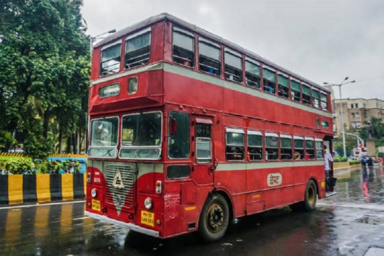 Mumbai, India - July 21, 2017: Traditional Mumbai double-decker bus, still remaining after the English colonization