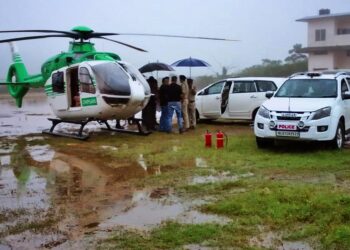 Helicopter landing on the premises of the Government Engineering College, Mananthavady